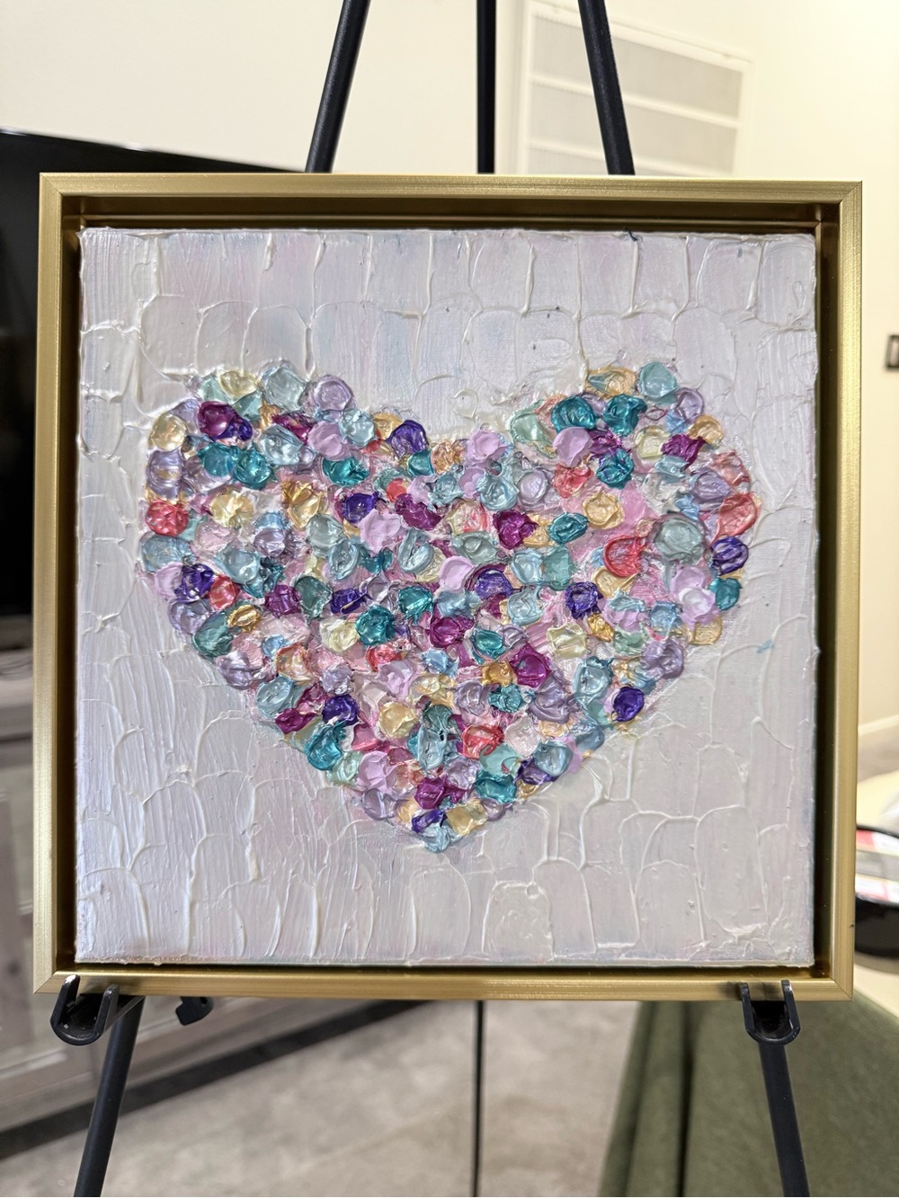 Textured Pastel Heart Canvas Wall Art  - one of a kind original 10 x 10 inches